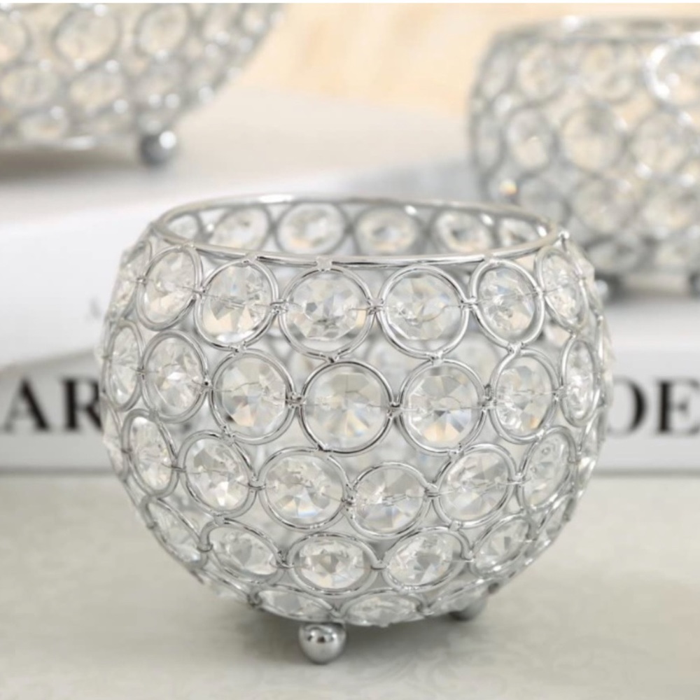 Set of 2 Silver Crystal Votive Candle Holders - Picture 3 of 3